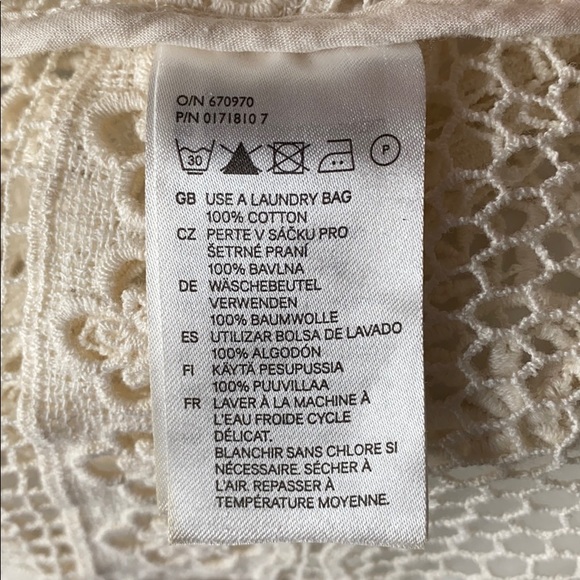 H&M Boho Lace Crochet Top Sheer Cream Short Sleeve - Picture 5 of 6